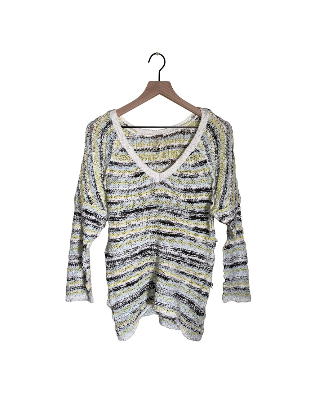 FREE PEOPLE oversized crochet knit V-neck Grandma style cottage core sweater S